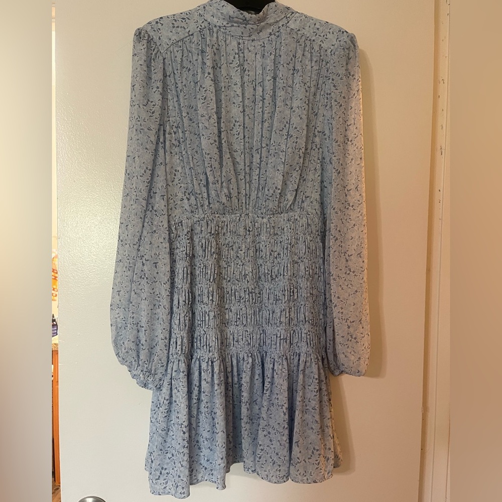 House of Harlow 1960 Gray Plunge Neck Bishop Sleeve Sundress